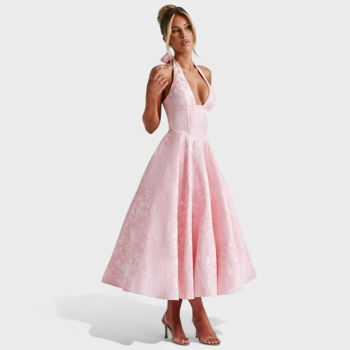 Julieta – Midi obleka s halter vratnim izrezom