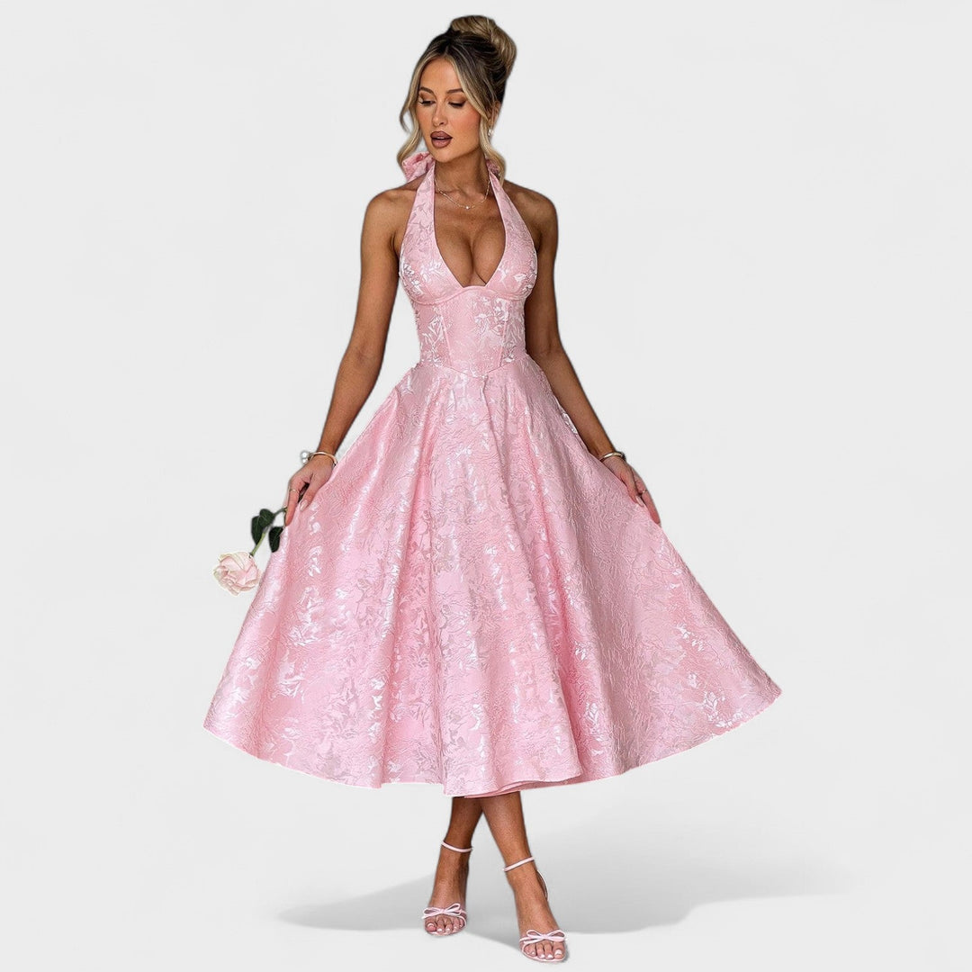 Julieta – Midi obleka s halter vratnim izrezom