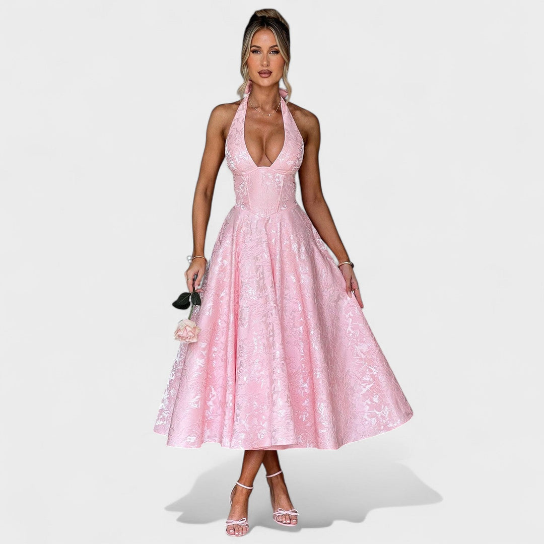 Julieta – Midi obleka s halter vratnim izrezom