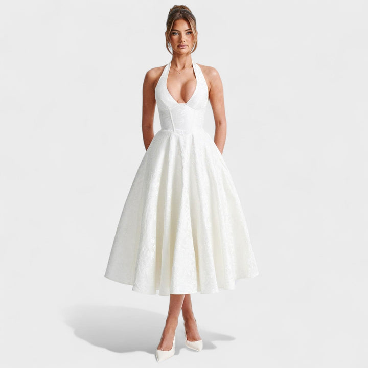 Julieta – Midi obleka s halter vratnim izrezom