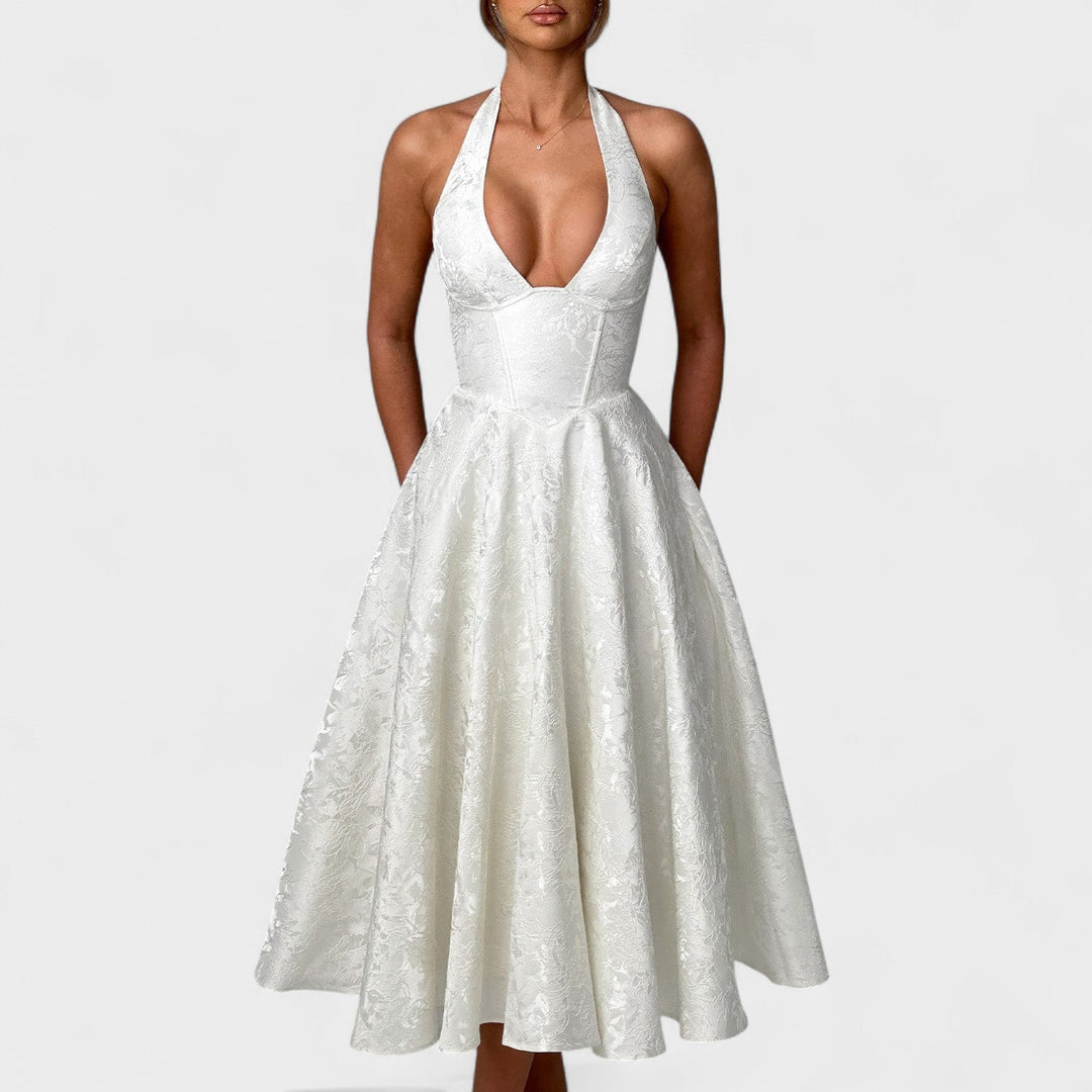 Julieta – Midi obleka s halter vratnim izrezom