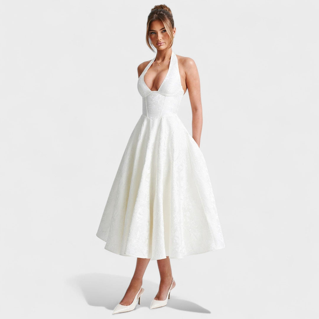 Julieta – Midi obleka s halter vratnim izrezom