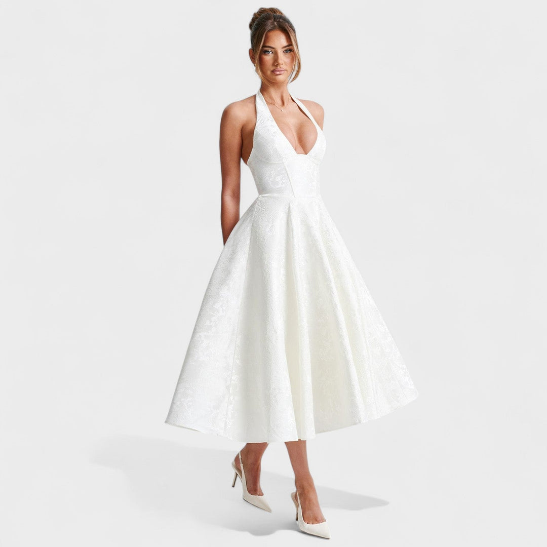 Julieta – Midi obleka s halter vratnim izrezom