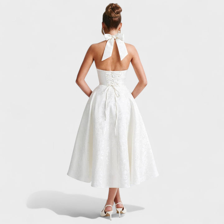 Julieta – Midi obleka s halter vratnim izrezom