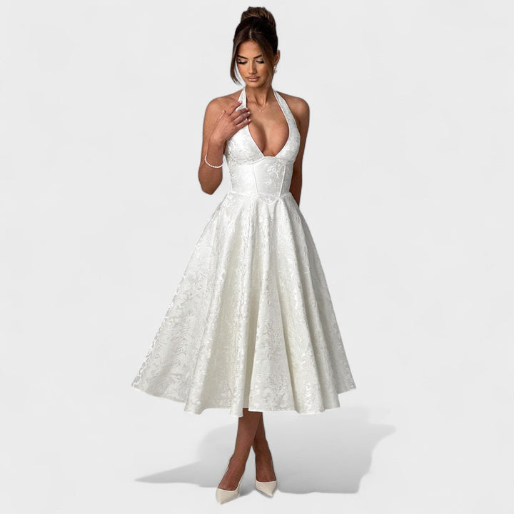 Julieta – Midi obleka s halter vratnim izrezom