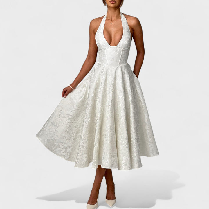 Julieta – Midi obleka s halter vratnim izrezom