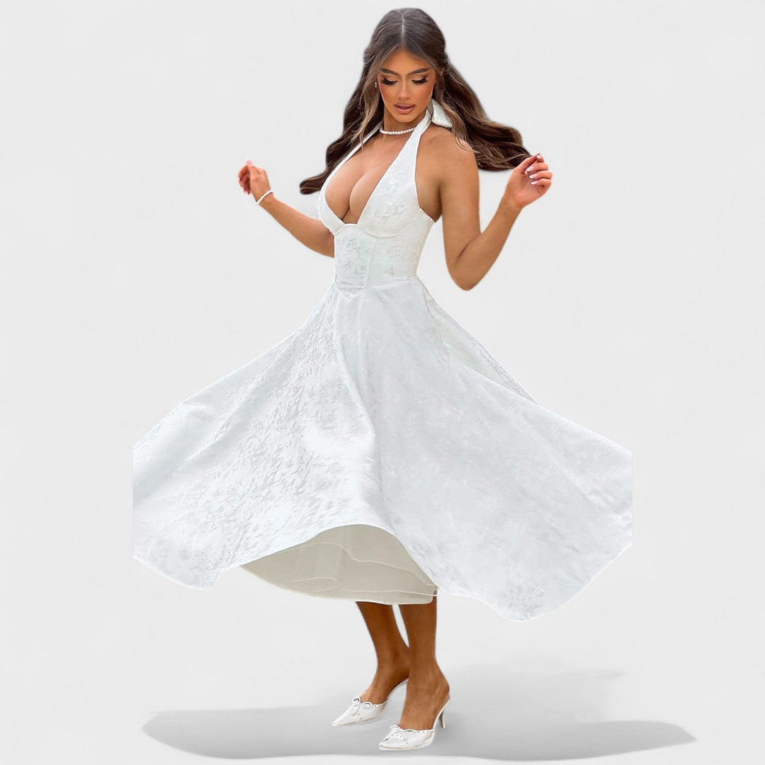 Julieta – Midi obleka s halter vratnim izrezom