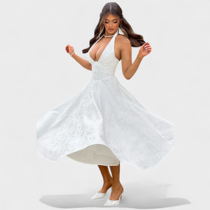 Julieta – Midi obleka s halter vratnim izrezom