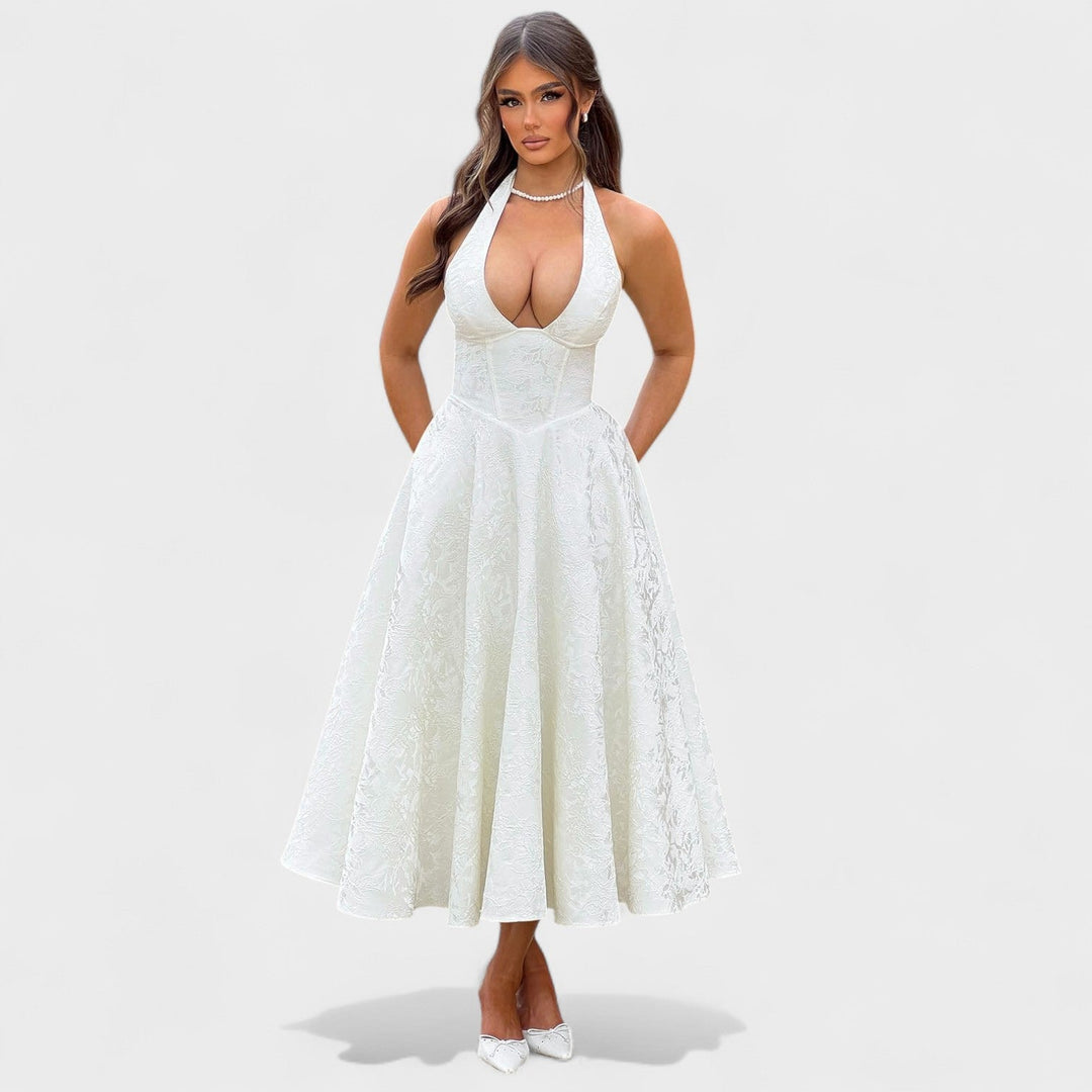 Julieta – Midi obleka s halter vratnim izrezom