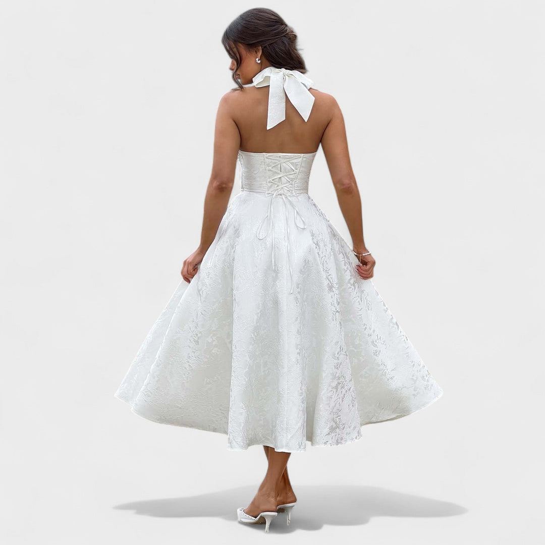 Julieta – Midi obleka s halter vratnim izrezom