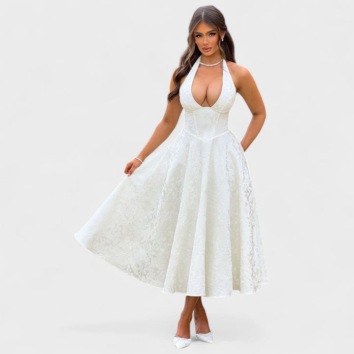 Julieta – Midi obleka s halter vratnim izrezom