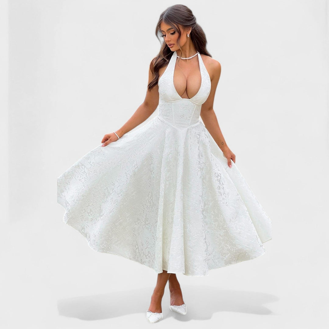 Julieta – Midi obleka s halter vratnim izrezom