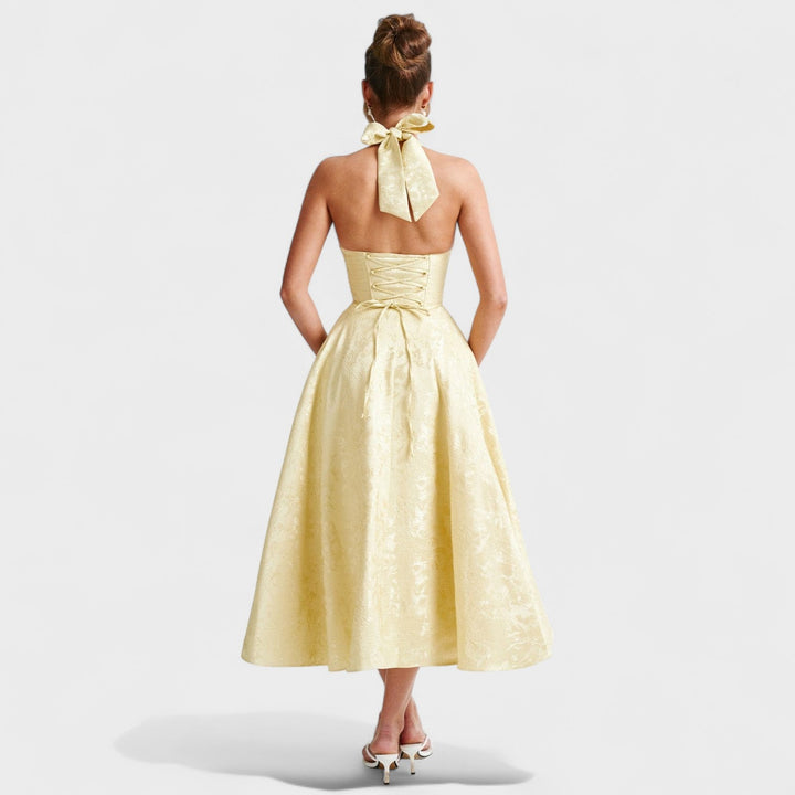 Julieta – Midi obleka s halter vratnim izrezom