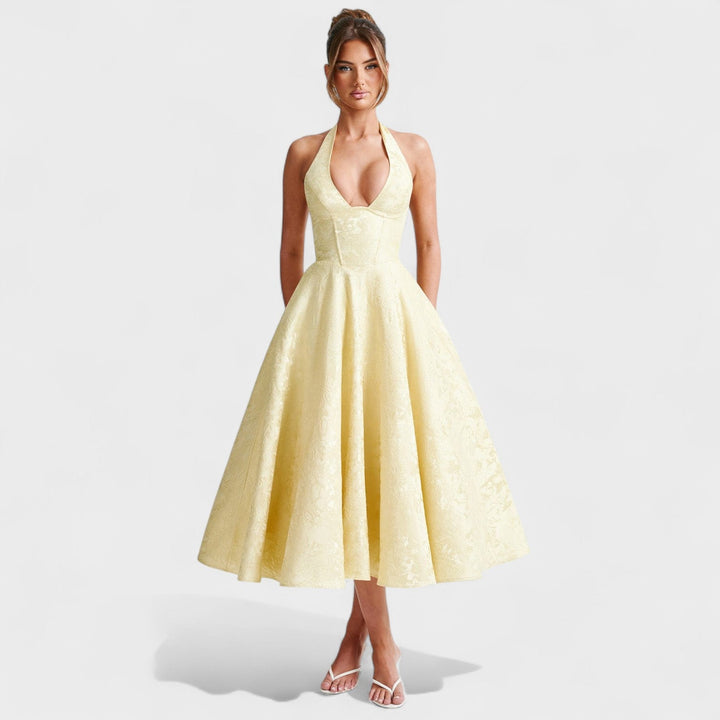 Julieta – Midi obleka s halter vratnim izrezom