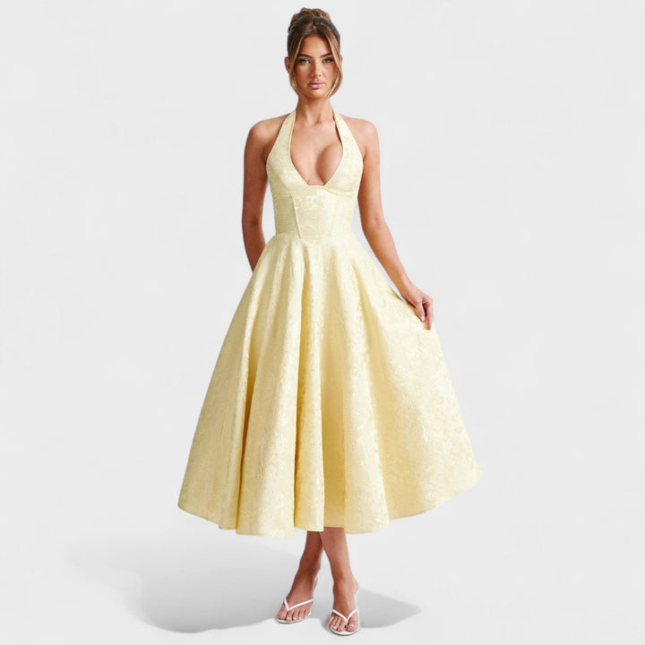 Julieta – Midi obleka s halter vratnim izrezom