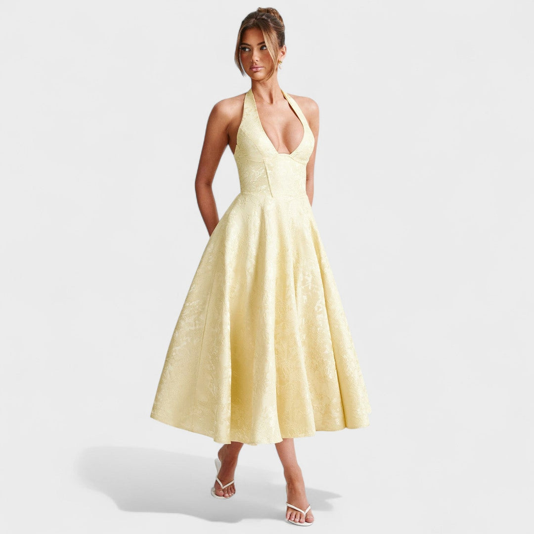 Julieta – Midi obleka s halter vratnim izrezom