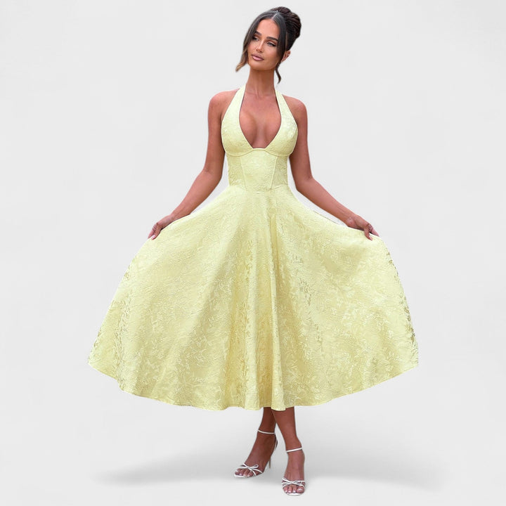 Julieta – Midi obleka s halter vratnim izrezom