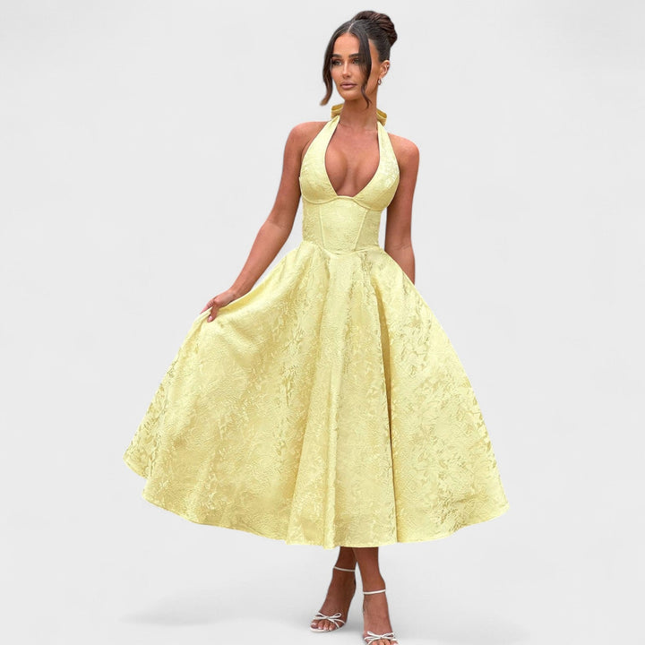 Julieta – Midi obleka s halter vratnim izrezom