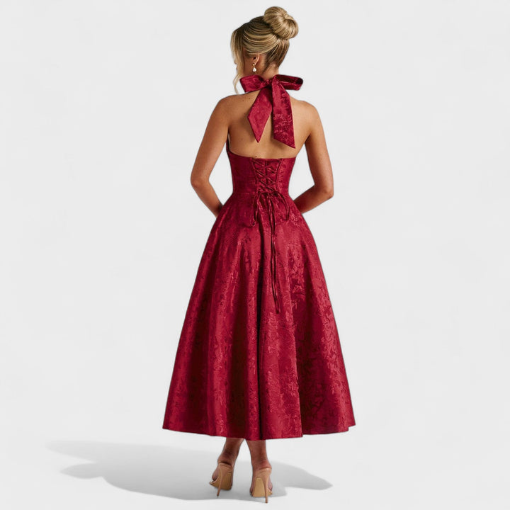 Julieta – Midi obleka s halter vratnim izrezom