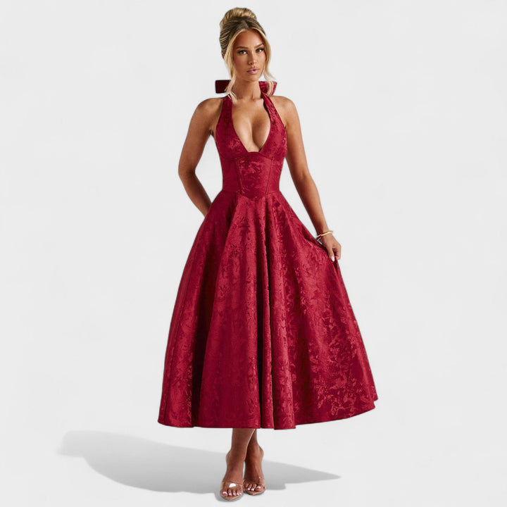 Julieta – Midi obleka s halter vratnim izrezom