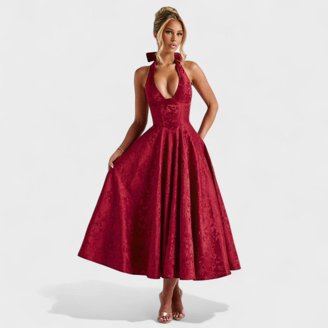 Julieta – Midi obleka s halter vratnim izrezom