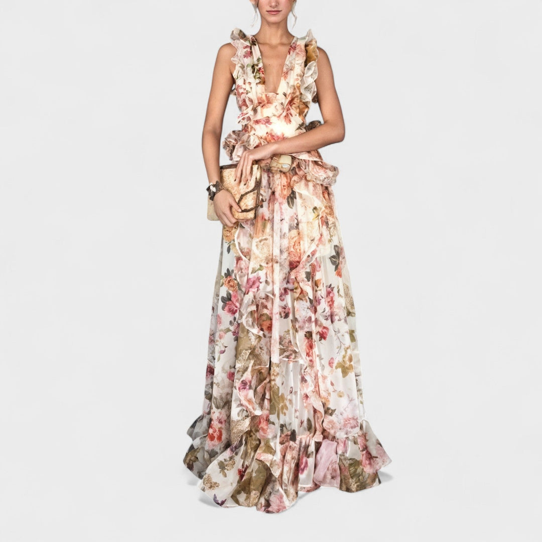 Isabela - Dolga obleka s cvetličnim vzorcem