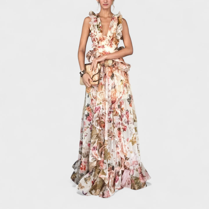 Isabela - Dolga obleka s cvetličnim vzorcem