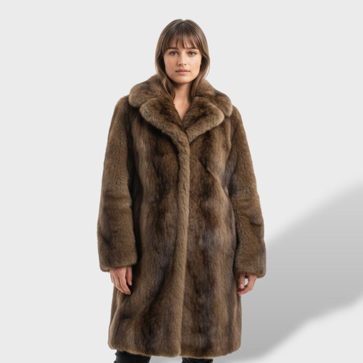 Jožica - Eleganten dolg plašč iz umetnega krzna