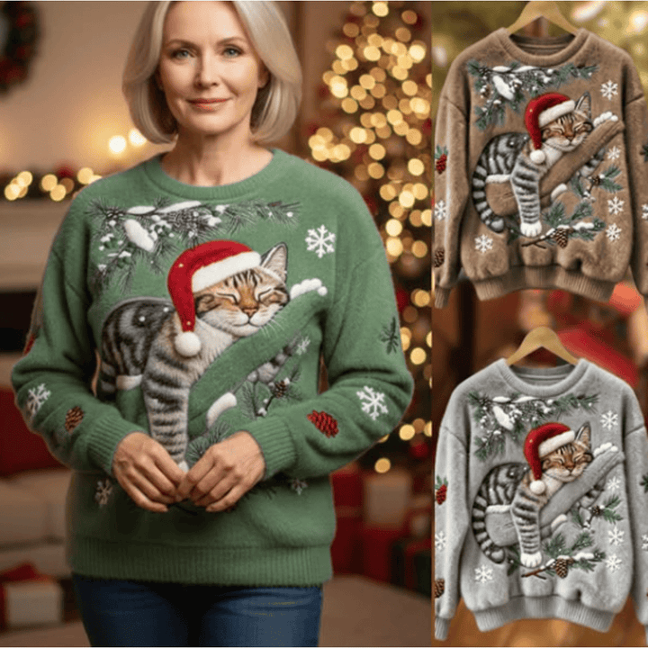 Tessa - Udoben pulover z lenim mačkom