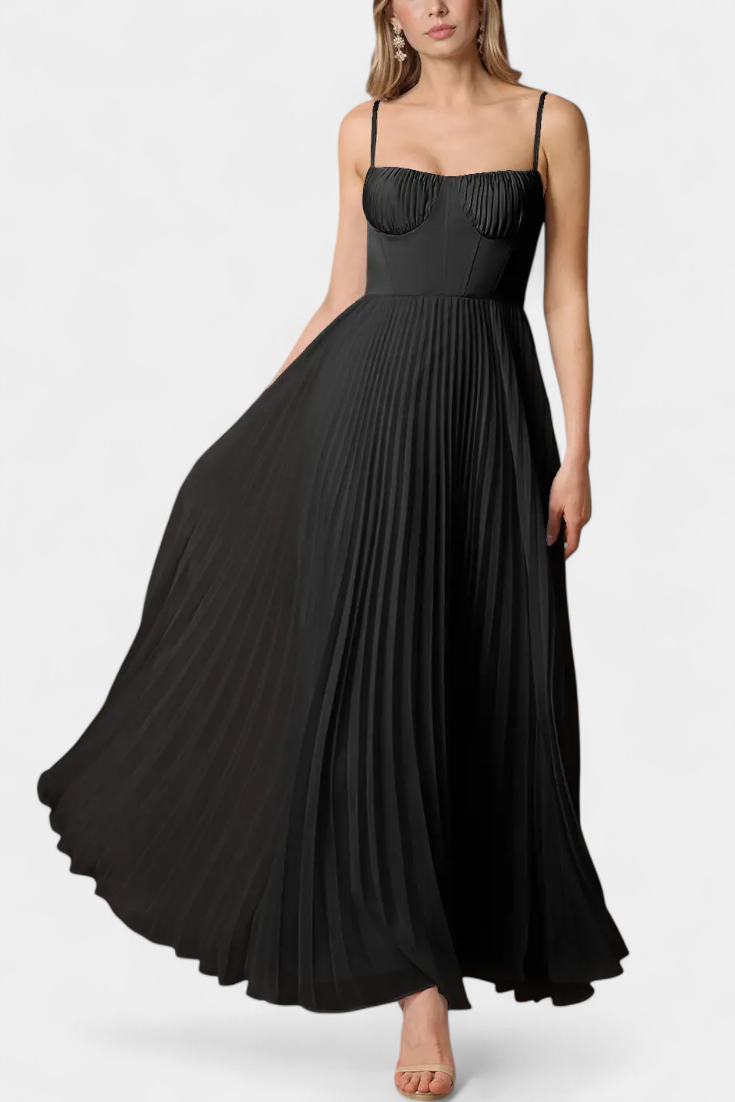 Nives - Plisirana šifonska obleka s srčastim dekoltejem in oblikovanim korzetom