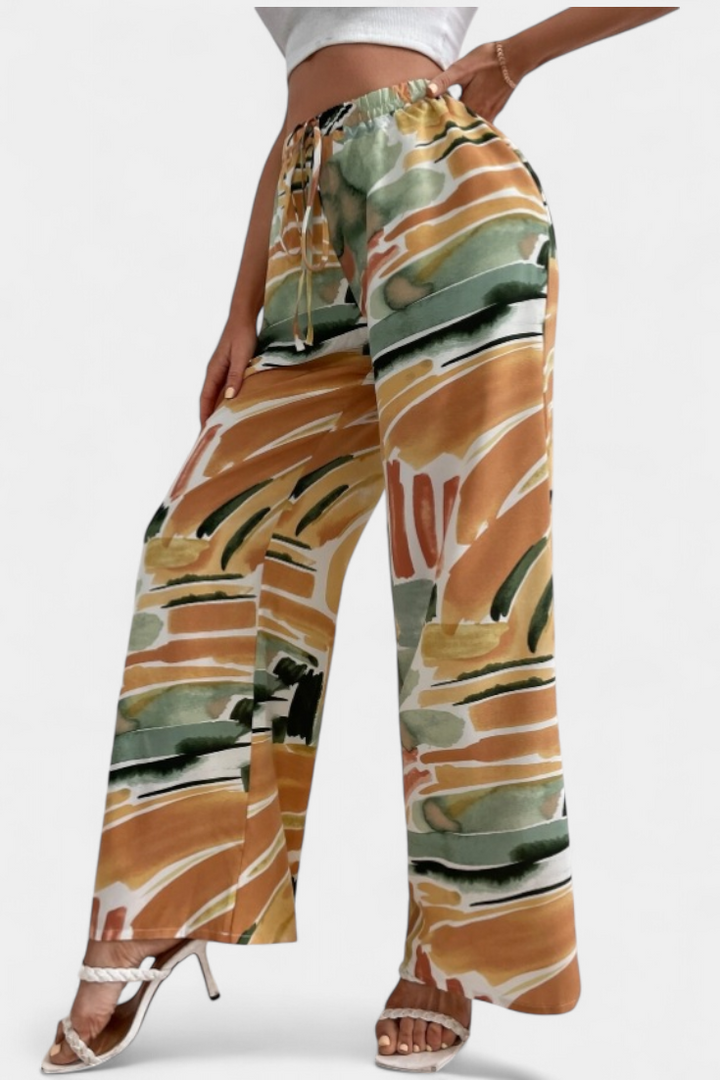 Lia - Pantalone z širokim krojem z abstraktnim potiskom