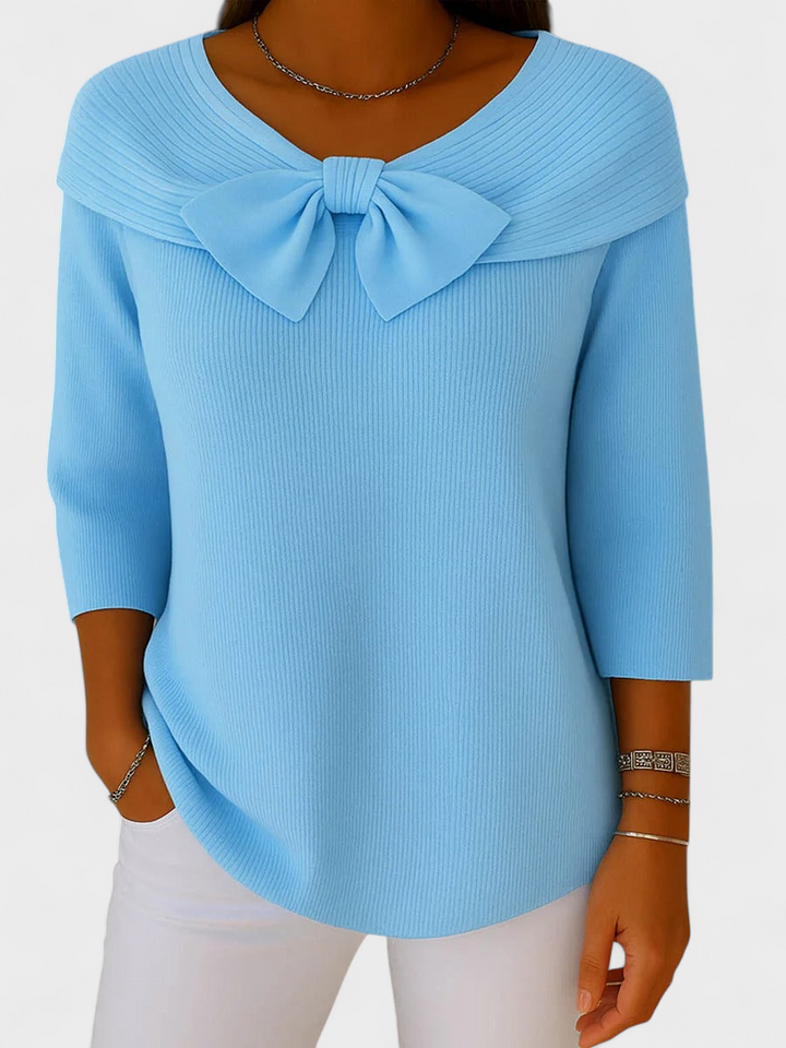 Maja – Ženski pulover z mašno in okroglo izrezom