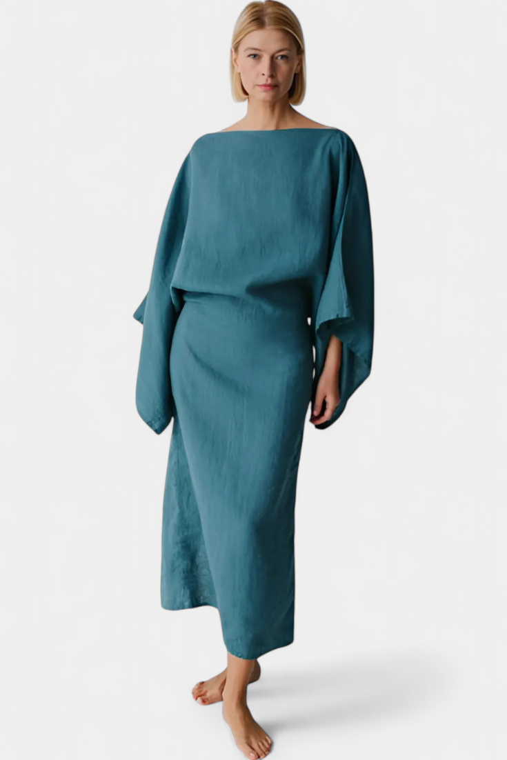 Filipa - Lanena in bombažna kimono obleka s pasom