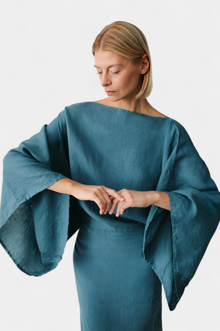 Filipa - Lanena in bombažna kimono obleka s pasom