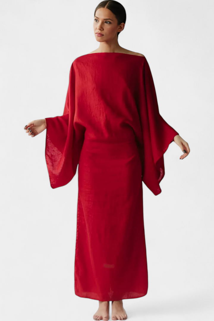 Filipa - Lanena in bombažna kimono obleka s pasom